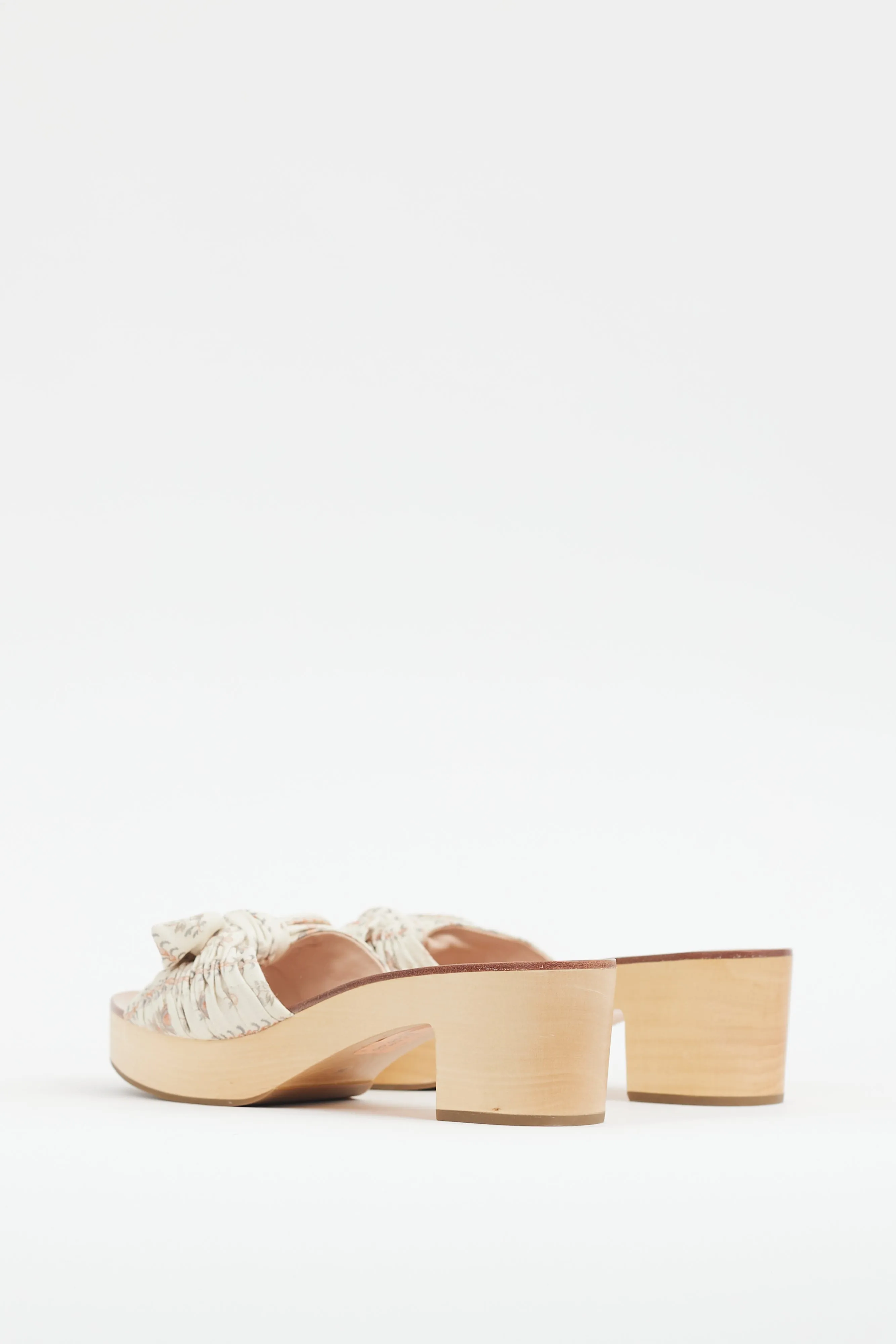 Beige Cotton & Wooden Mule
