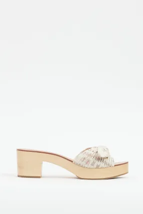 Beige Cotton & Wooden Mule