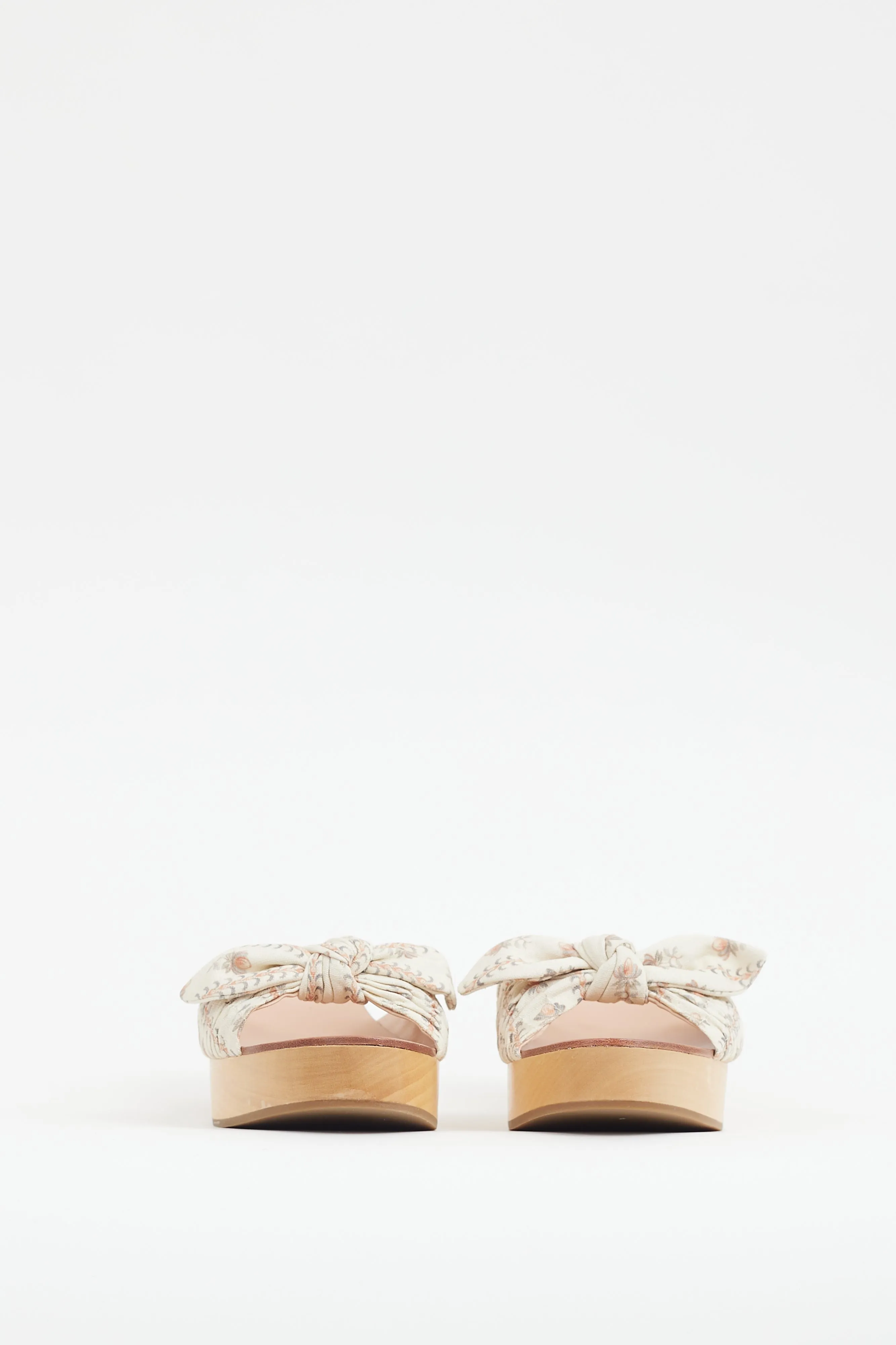 Beige Cotton & Wooden Mule