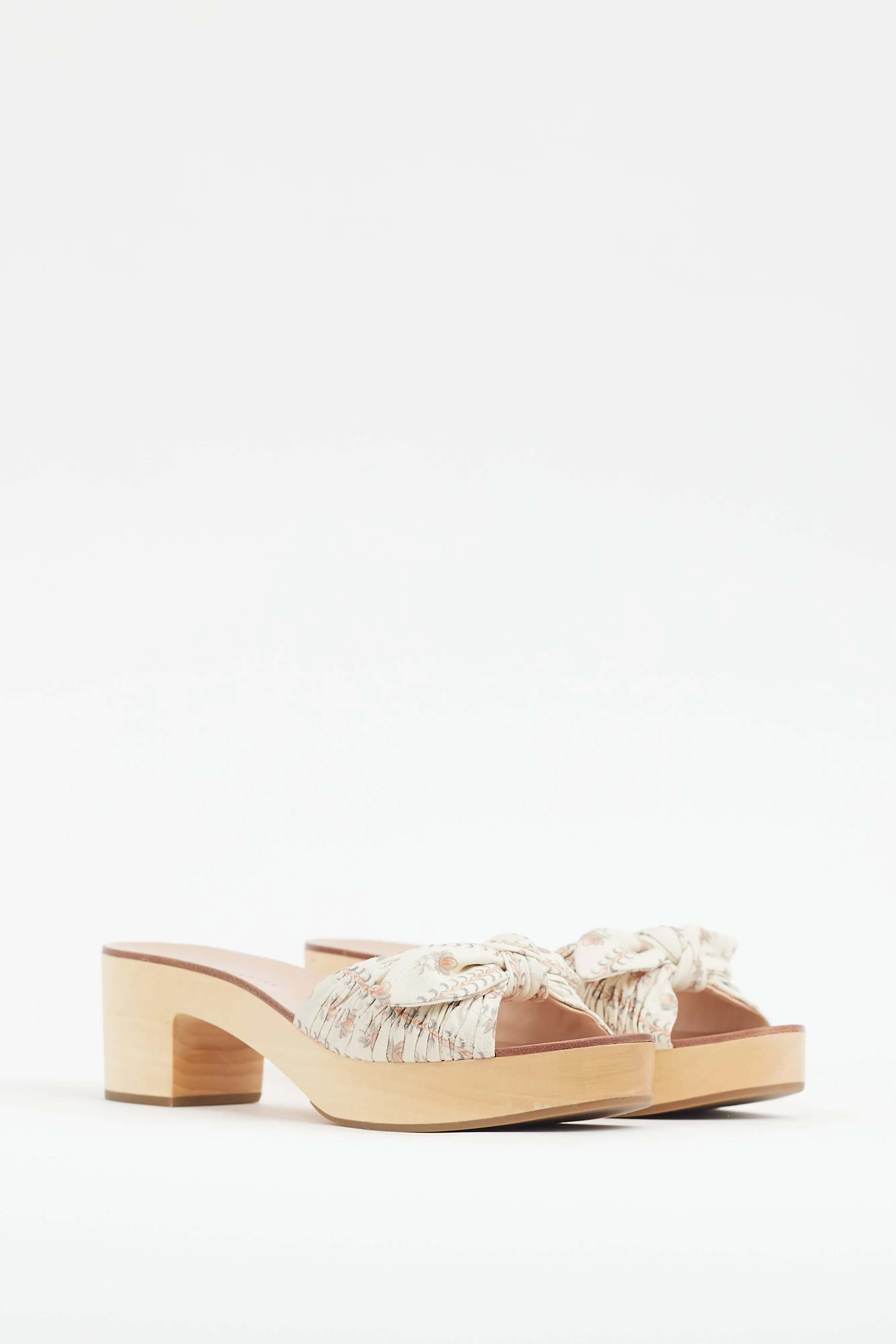 Beige Cotton & Wooden Mule