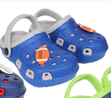 Coastal Kicks Toddler Boy's Two-Tone Clogs w/ Sports Patches- Royal Blue & Grey