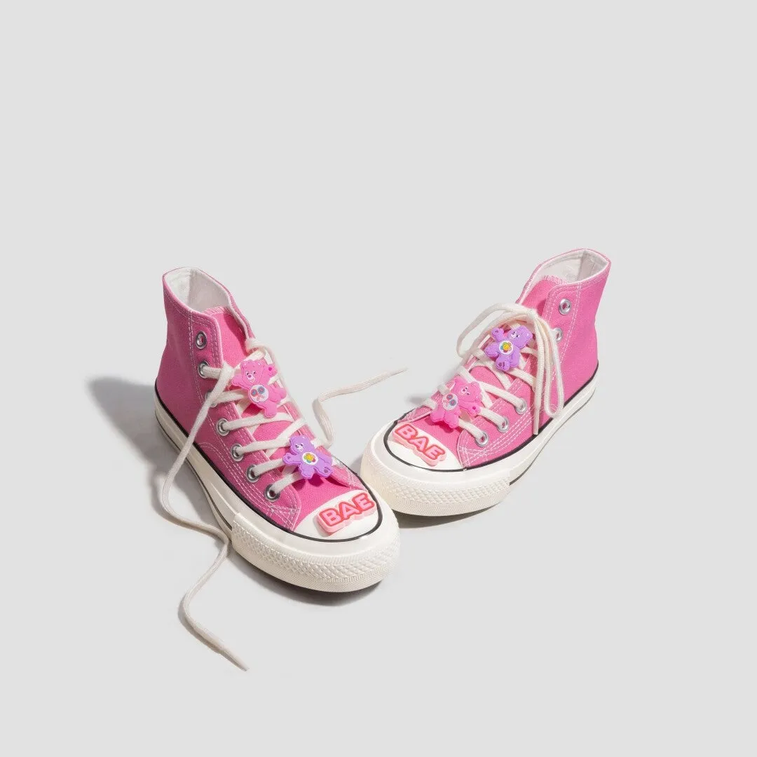 Cute Rainbow Bear Pink High Top Canvas Shoes