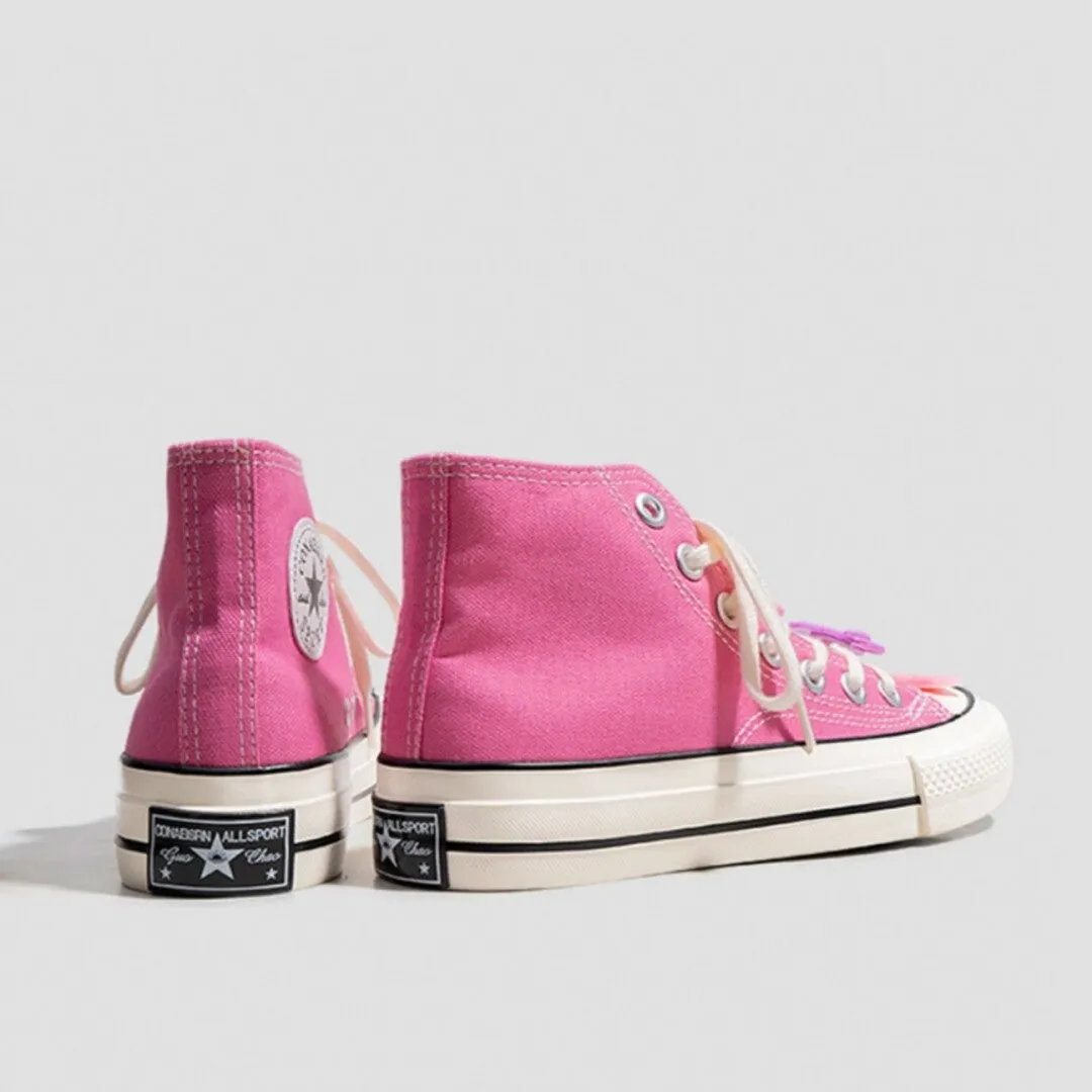 Cute Rainbow Bear Pink High Top Canvas Shoes
