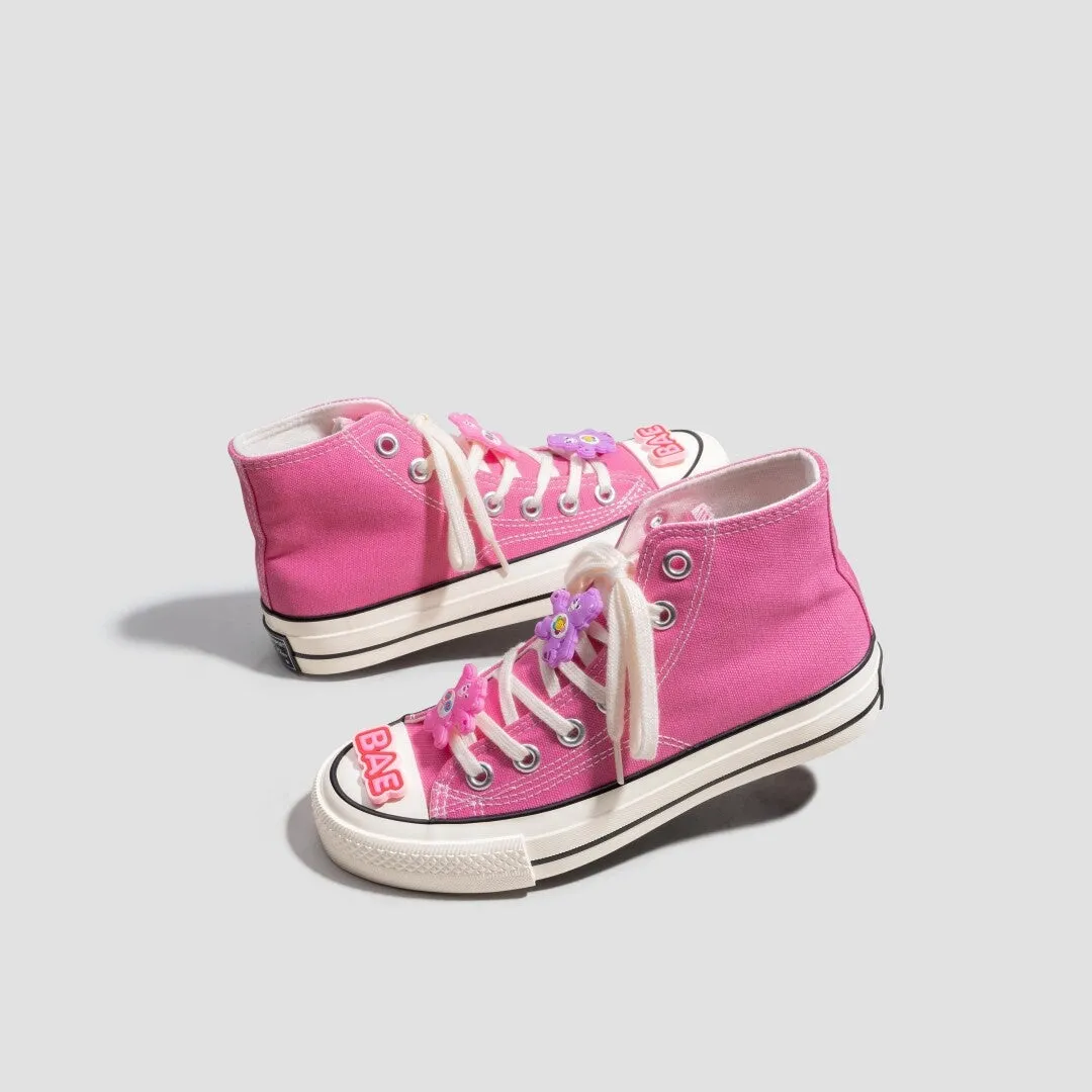 Cute Rainbow Bear Pink High Top Canvas Shoes