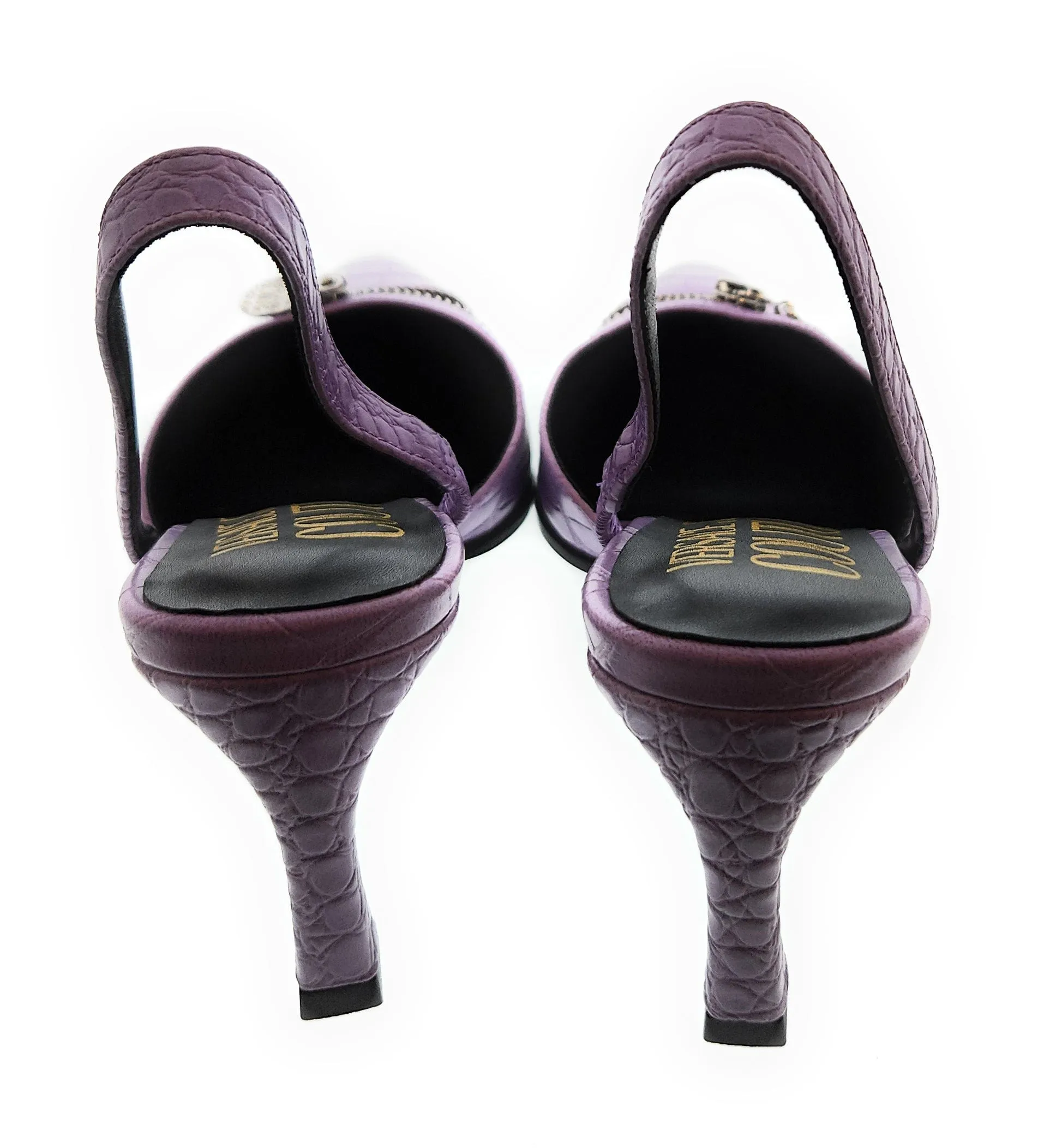 Versace Jeans Couture Lilac  Embossed Zipper Pointed Toe High Heel Slingback-